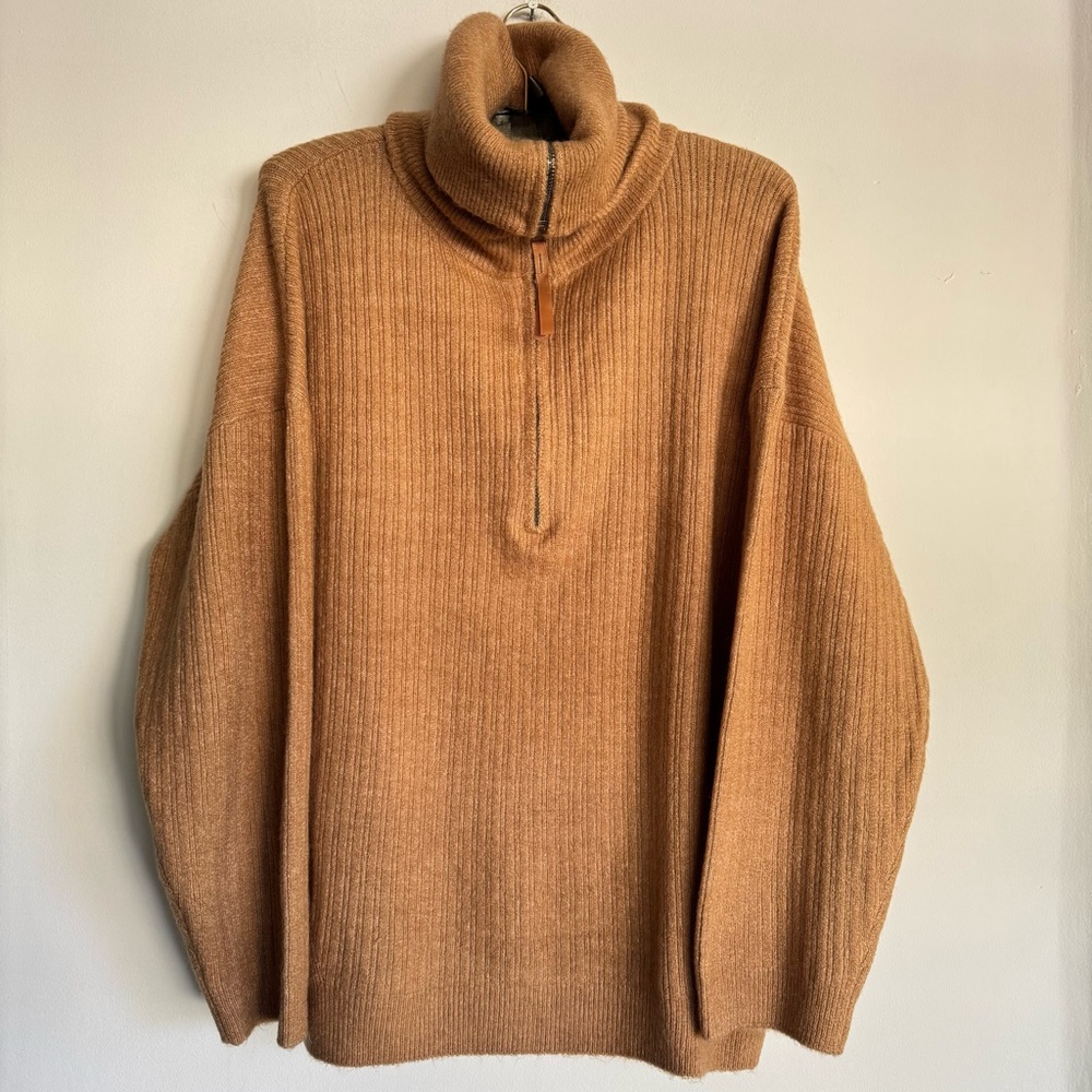 ASOS EDITION‎ Rib Knit Half Zip Oversized Turtleneck Collar Sweater Camel Size S